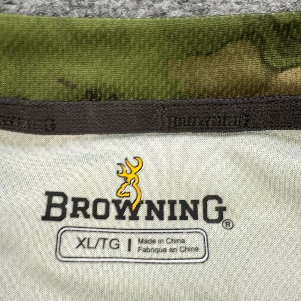 Browning Shirt Mens XL Green Camo Raglan Long Sleeve Hunting Performance Top - Picture 5 of 8